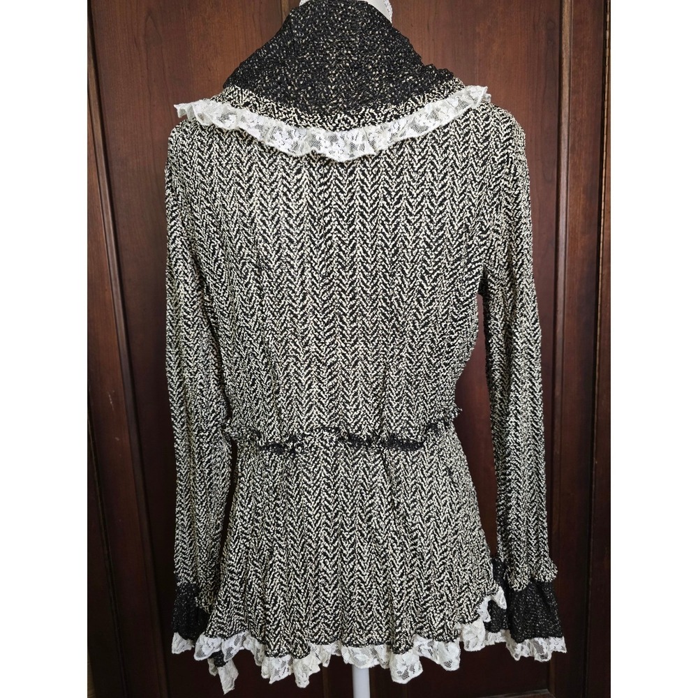 Alberto Makali Herringbone Lace Ruffle Cardigan Jacket L Coquette Dark Academia - Picture 4 of 9